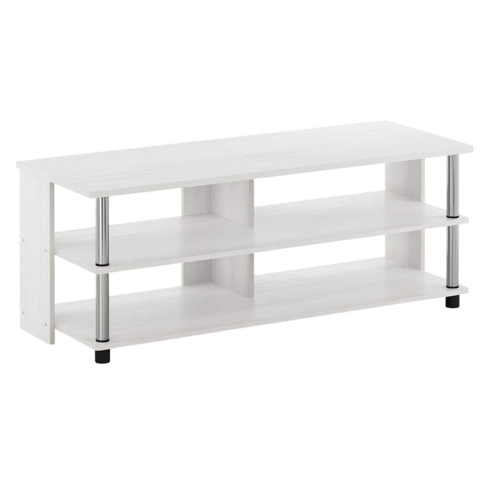 FurniFact - Oak TV Stand, 3-Tier Design, Stainless Steel Tubes, up to 48 inches - White