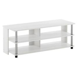FurniFact - Oak TV Stand, 3-Tier Design, Stainless Steel Tubes, up to 48 inches - White