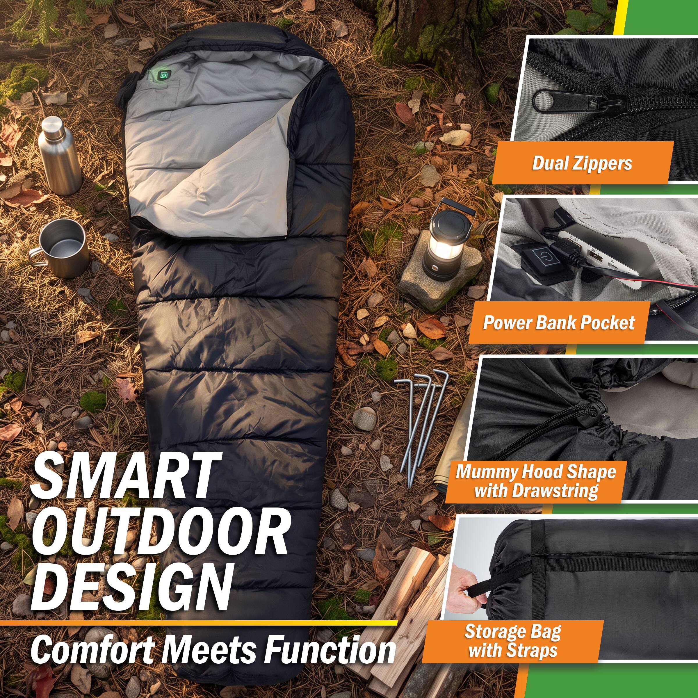 Wakeman Outdoors Heated Sleeping Bag for Camping Supplies, X Large ...