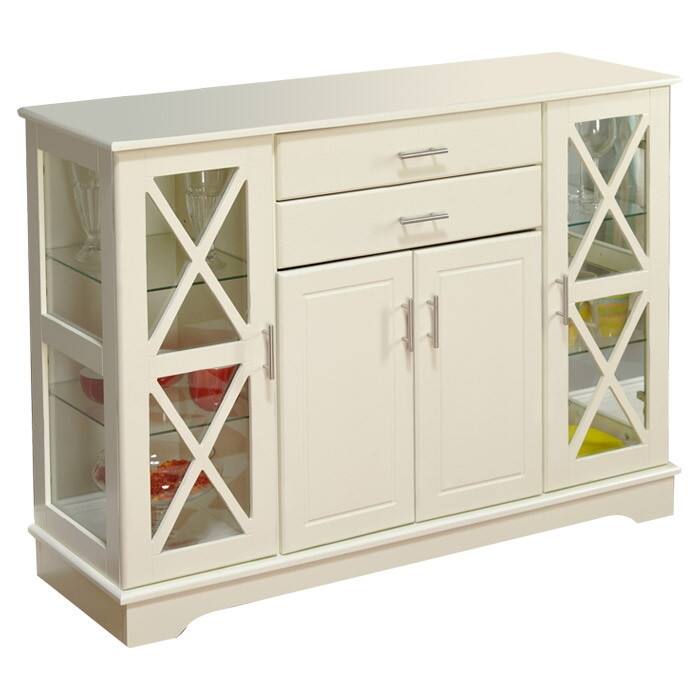 Angle. Hivvago - White Wood Buffet Sideboard Cabinet with Glass Display Doors - White.