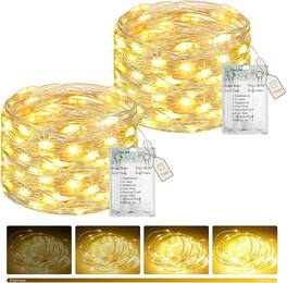 Veranti - 2-Pack Fairy String Lights with Timer & Dimmer, 16.4FT 50 LED, 8 Modes, Waterproof, USB-C/Battery