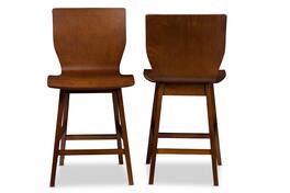 Baxton Studio - Elsa Mid-century Modern Scandinavian Style Walnut Bent Wood Counter Stool - "Walnut" Dark Brown