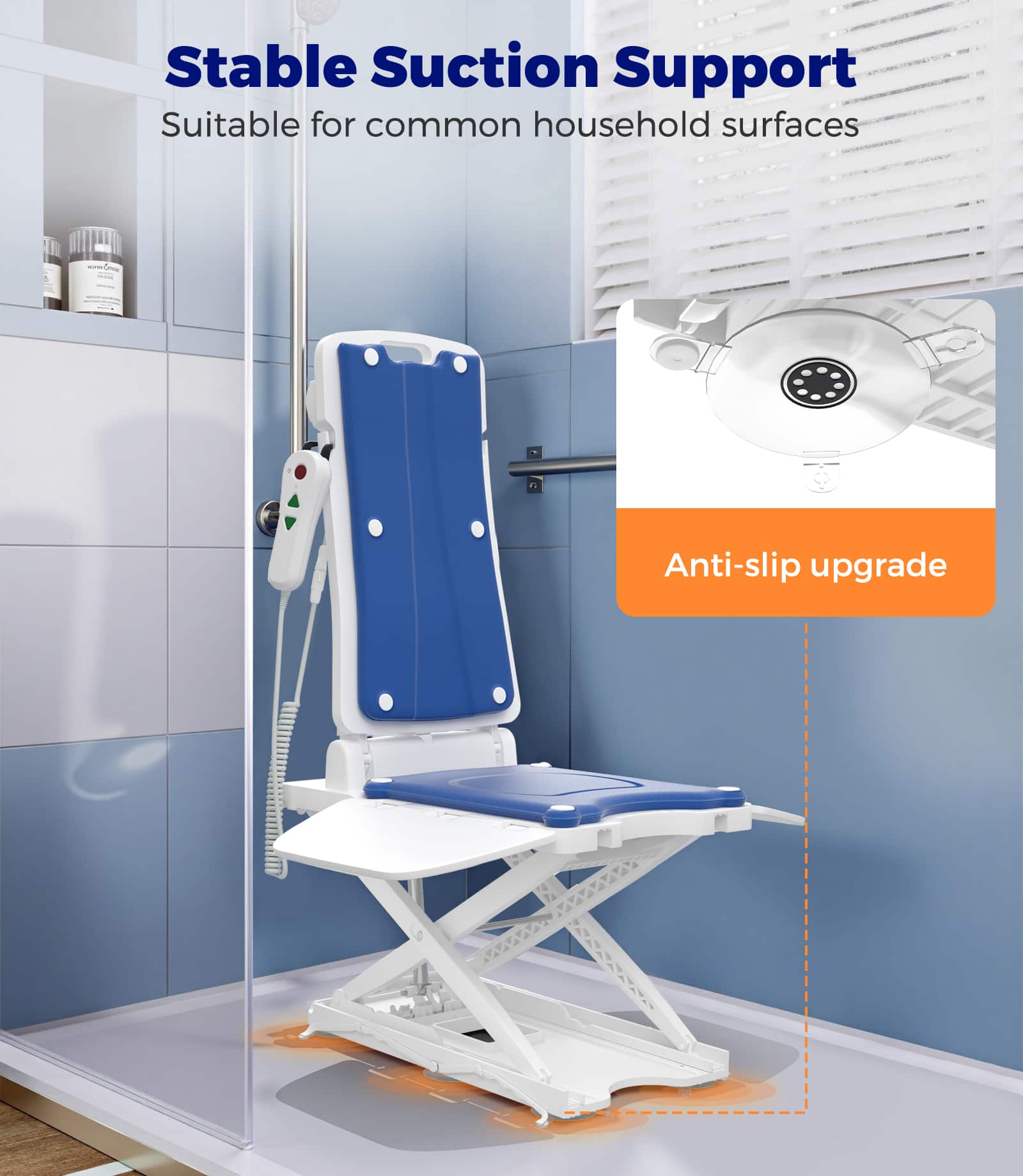 KERDOM - Floor & Bath Electric Chair Lift, Lightweight, Cordless Waterproof Tub Bathing Lifts for Seniors & Disabled, Anti-Slip - Blue