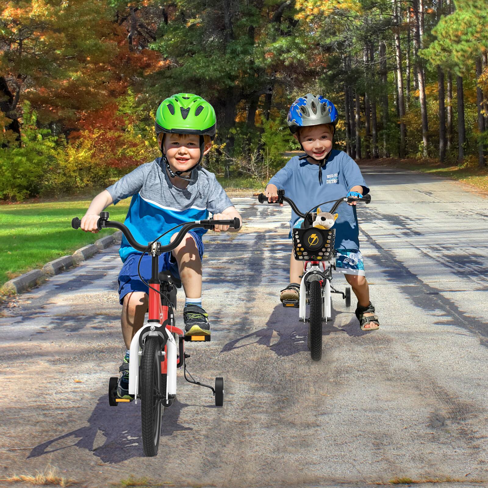 Alt View 3. Costway - Costway 14" Kid's Bike with Removable Training Wheels & Basket for 3-5 Years Old - Red.