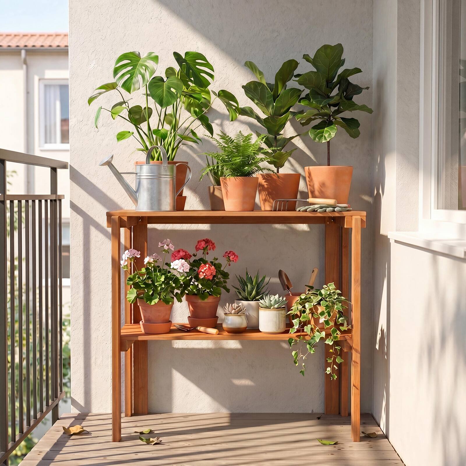 Alt View 5. Costway - Costway Folding Wooden Storage Shelves, 2-Tier Plant Stand Indoor Outdoor for Entryway - Natural.