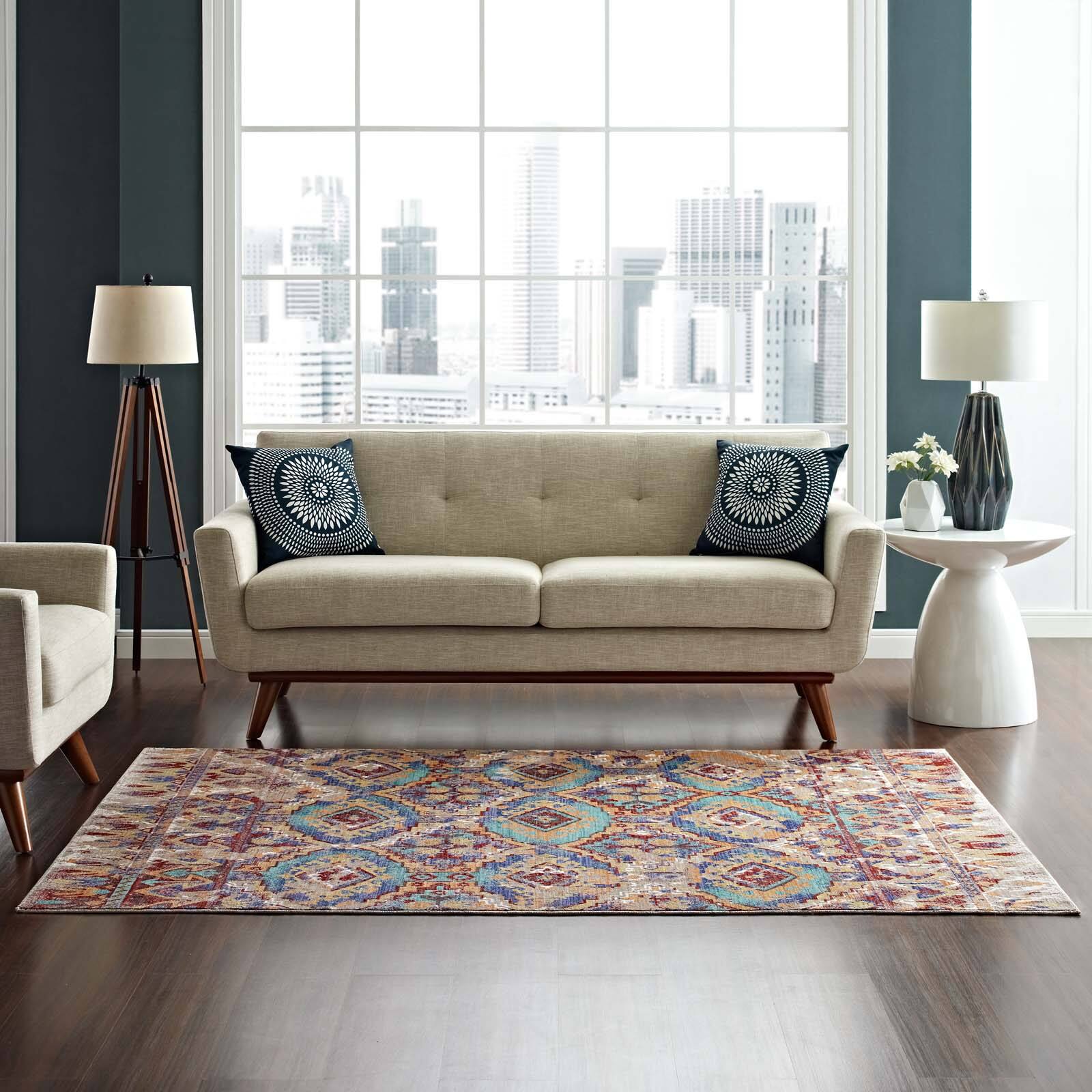 Left. Modway - Centehua Distressed Southwestern Aztec Area Rug - Multicolored.