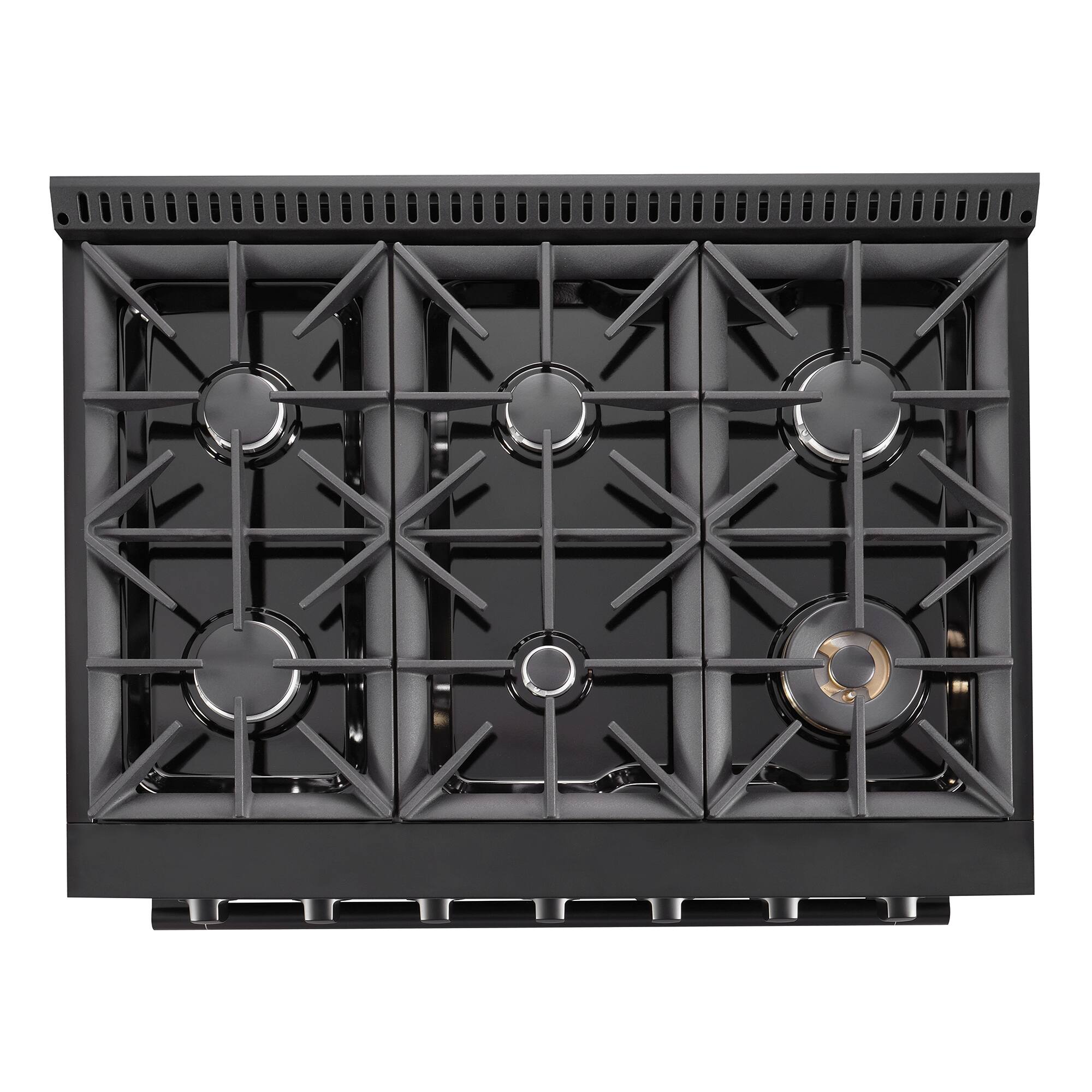 Alt View 6. COSMO - COS-GRP366-BK 36 in. Vista Collection 5.4 cu. ft. Gas Range, 6 Burners, Convection Oven, LED Light Panel - Matte Black.