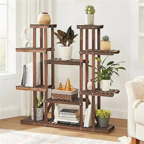 Back. SlickBlue - Solid Wood 11-Tier Vertical Plant Stand for Indoor and Outdoor Spaces - Brown.