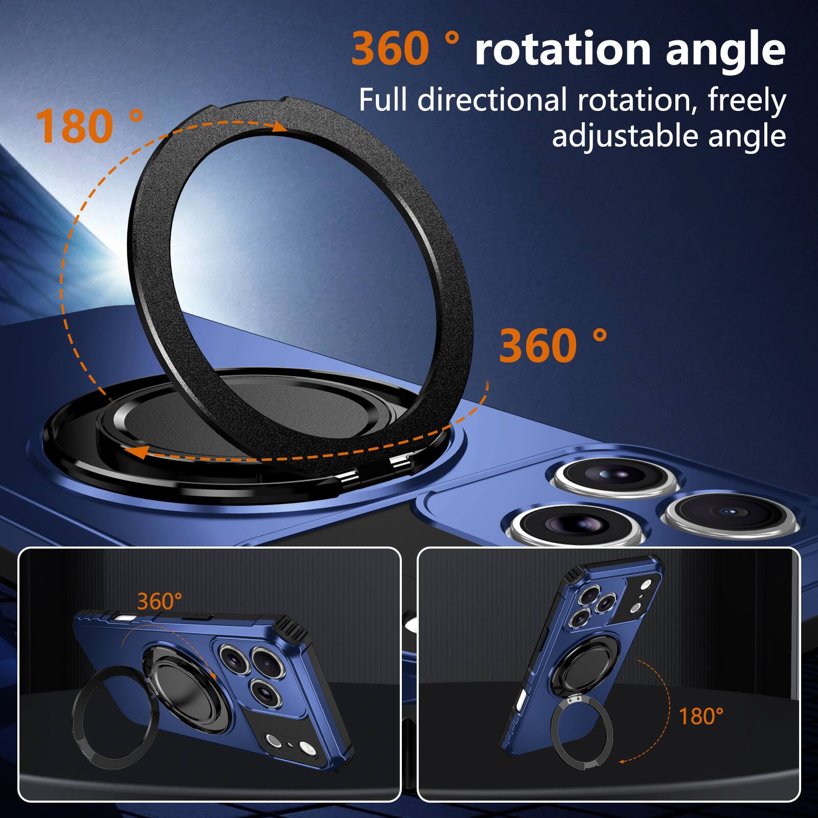 180° 360° rotation angle  
Full directional rotation, freely adjustable angle