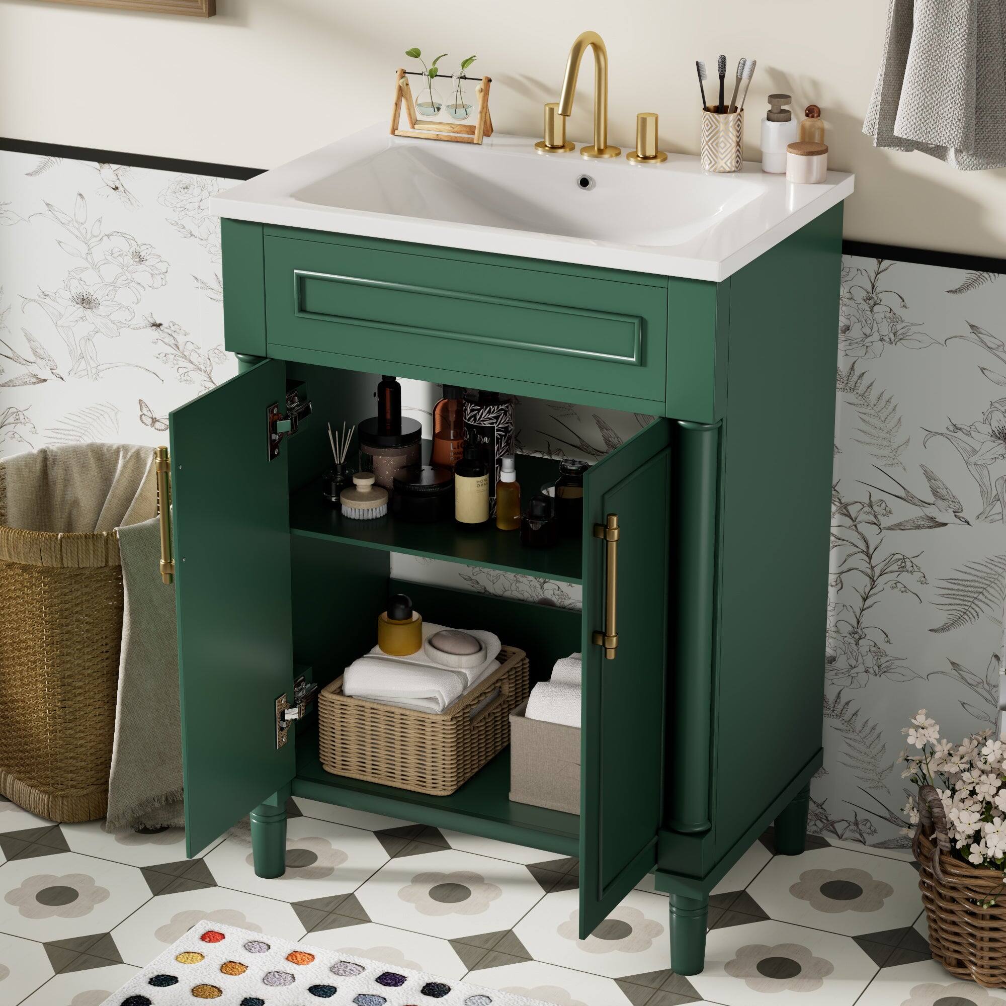 Alt View 2. Boyel Living - 24 Inch Modern Bathroom Vanity with Integrated Ceramic Sink and Double Doors Green - Green.