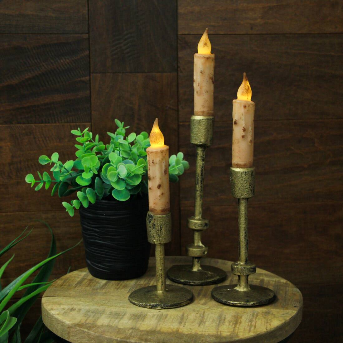 Alt View 3. Zeckos - Set of 3 Aged Bronze Cast Iron Taper Candle Holders MCM, Gothic Industrial Decor - Gold.