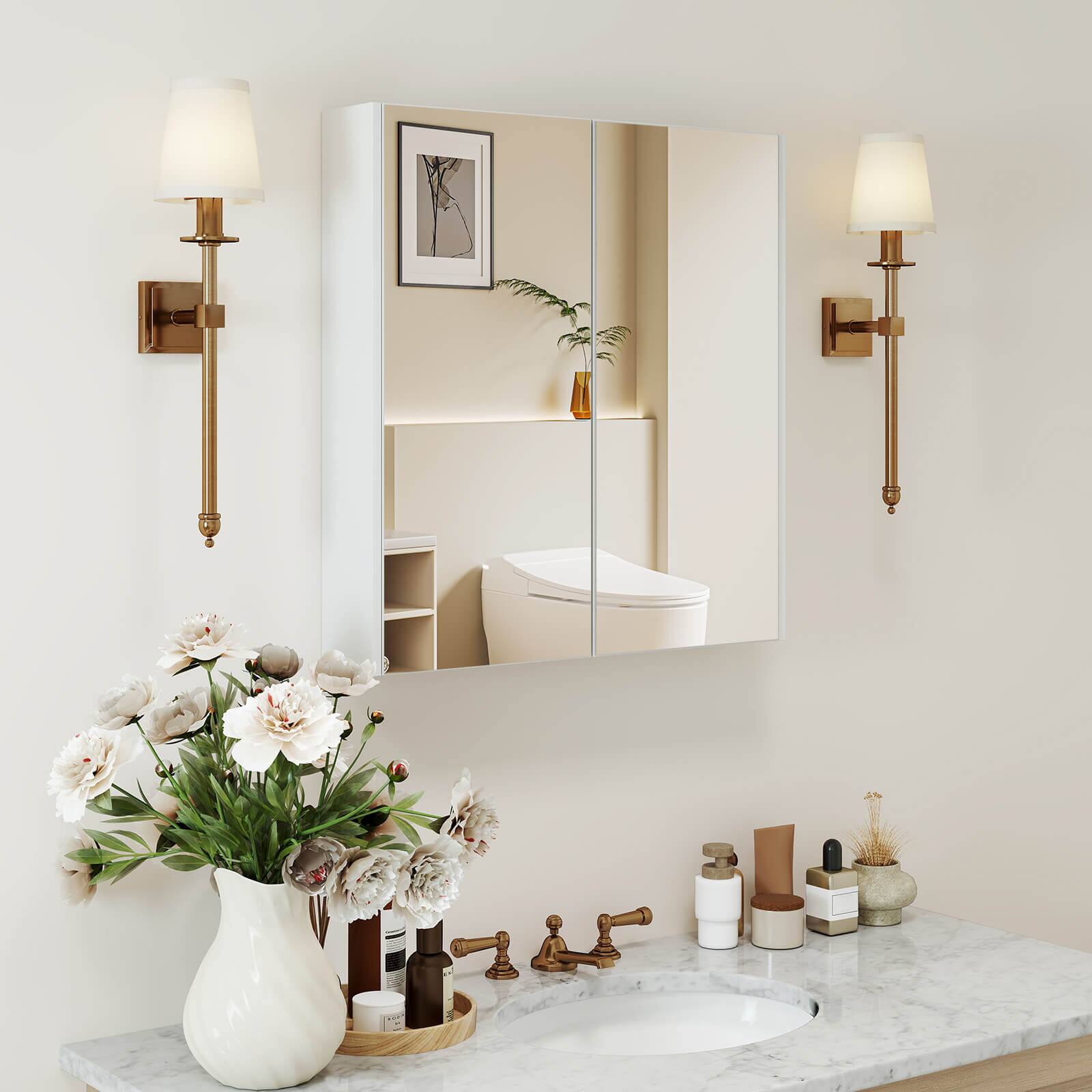 Alt View 1. Costway - Costway 24.5" x 42.5" Bathroom Wall Cabinet with Double Mirrored Doors & Adjustable Shelf - White.