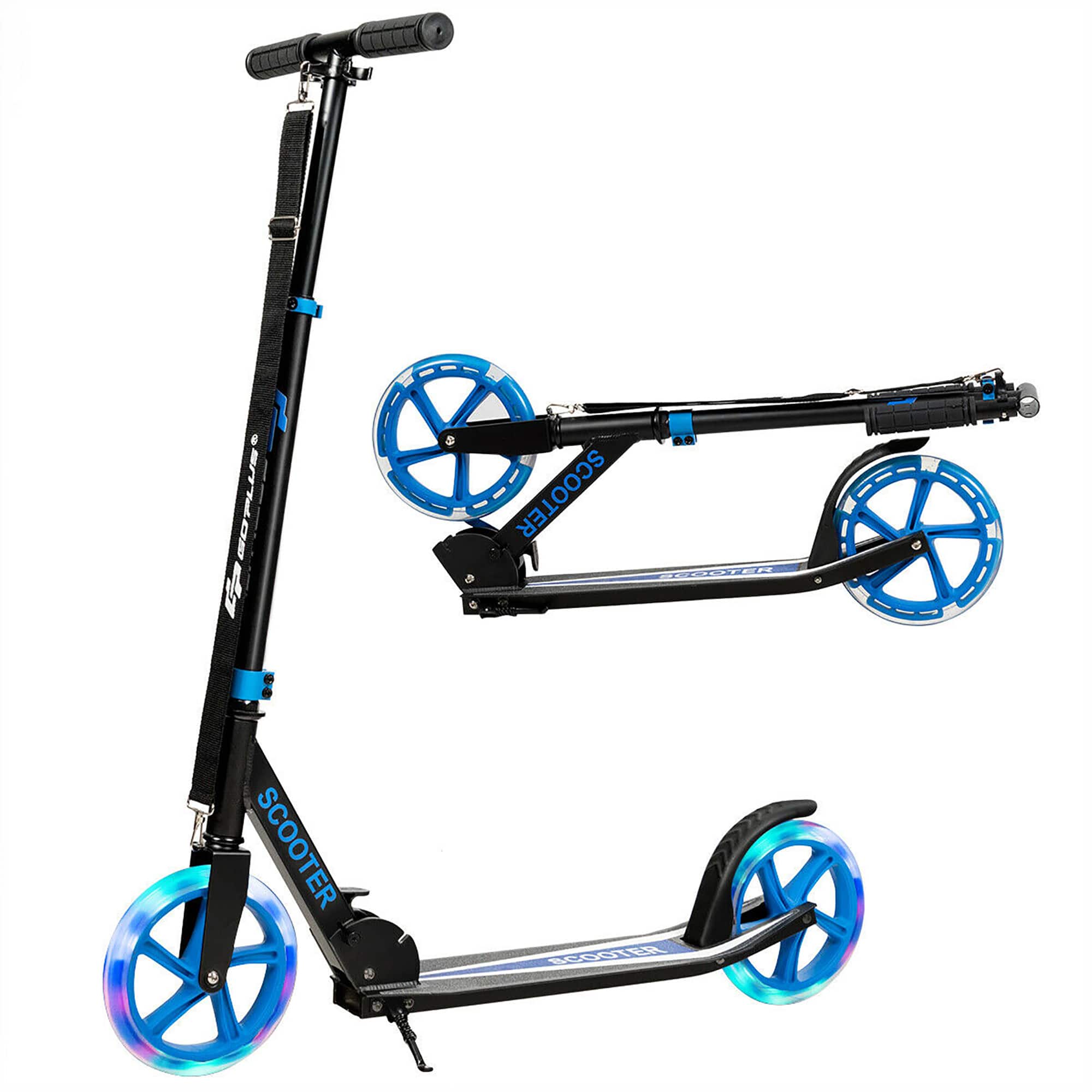 Costway - Folding Sports Kick Scooter w/LED Wheels for Kids Teens - Blue