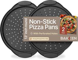 Bakken- Swiss - Bakken 2-Pack Round Pizza Pans – Perforated Carbon Steel, Non-Stick Marble Coating, Silicone Handles - Gray