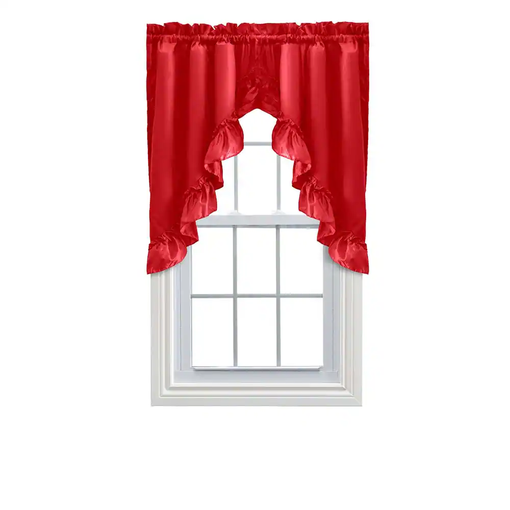 Ellis Curtain - Ellis Stacey 1.5" Rod Pocket High Quality Fabric Solid Color Window Ruffled Swag 60"x38" - Red