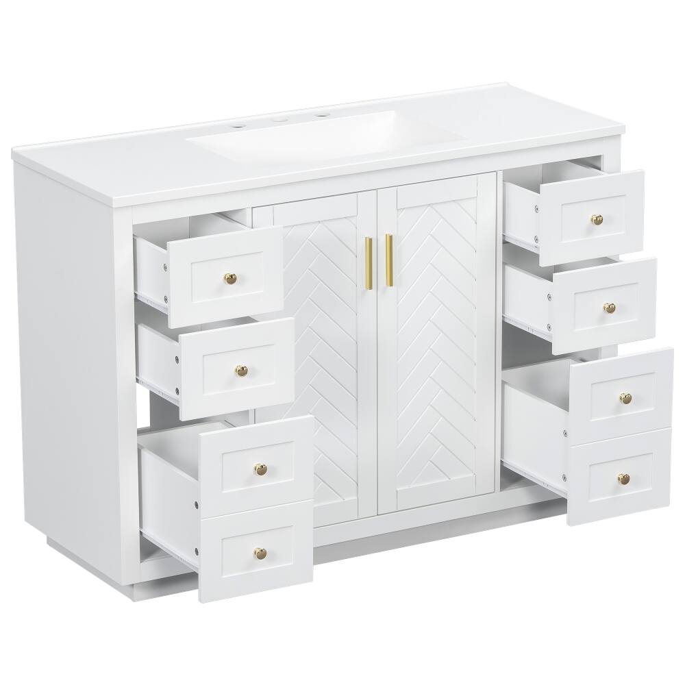 Alt View 9. Loheer - Loheer 48 inch bathroom vanity with sink White Freestanding MDF Cabinet Gold Handles - White.