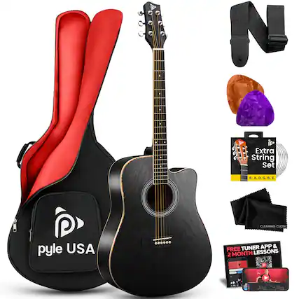 N Extra String Set L, A,D,G,B,E, Pyle USA CLEANING CLOTH TUNER APP & FREE LESSONS 2 MONTH