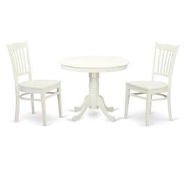 East West Furniture - 3 Pc set with a Table and 2 Wood Dinette Chairs - Linen White