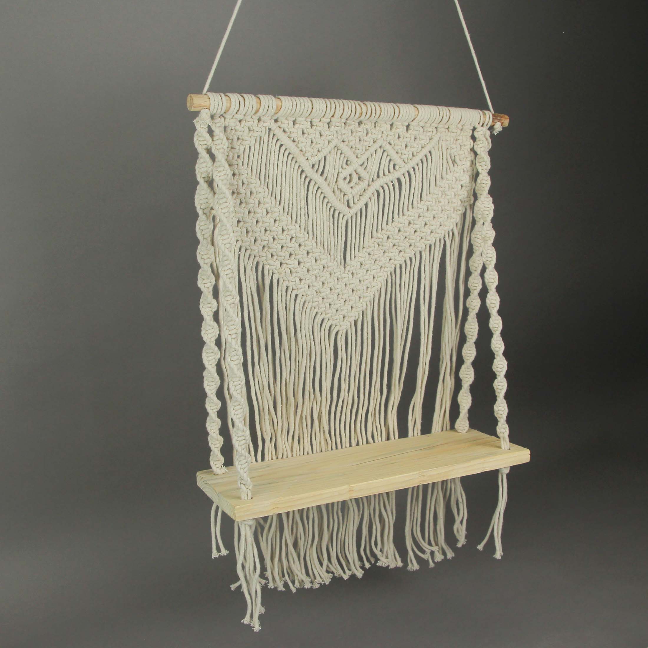 Alt View 3. Things2Die4 - Boho Style Hand Tied Macrame Wall Hanging With Wooden Shelf - Brown.
