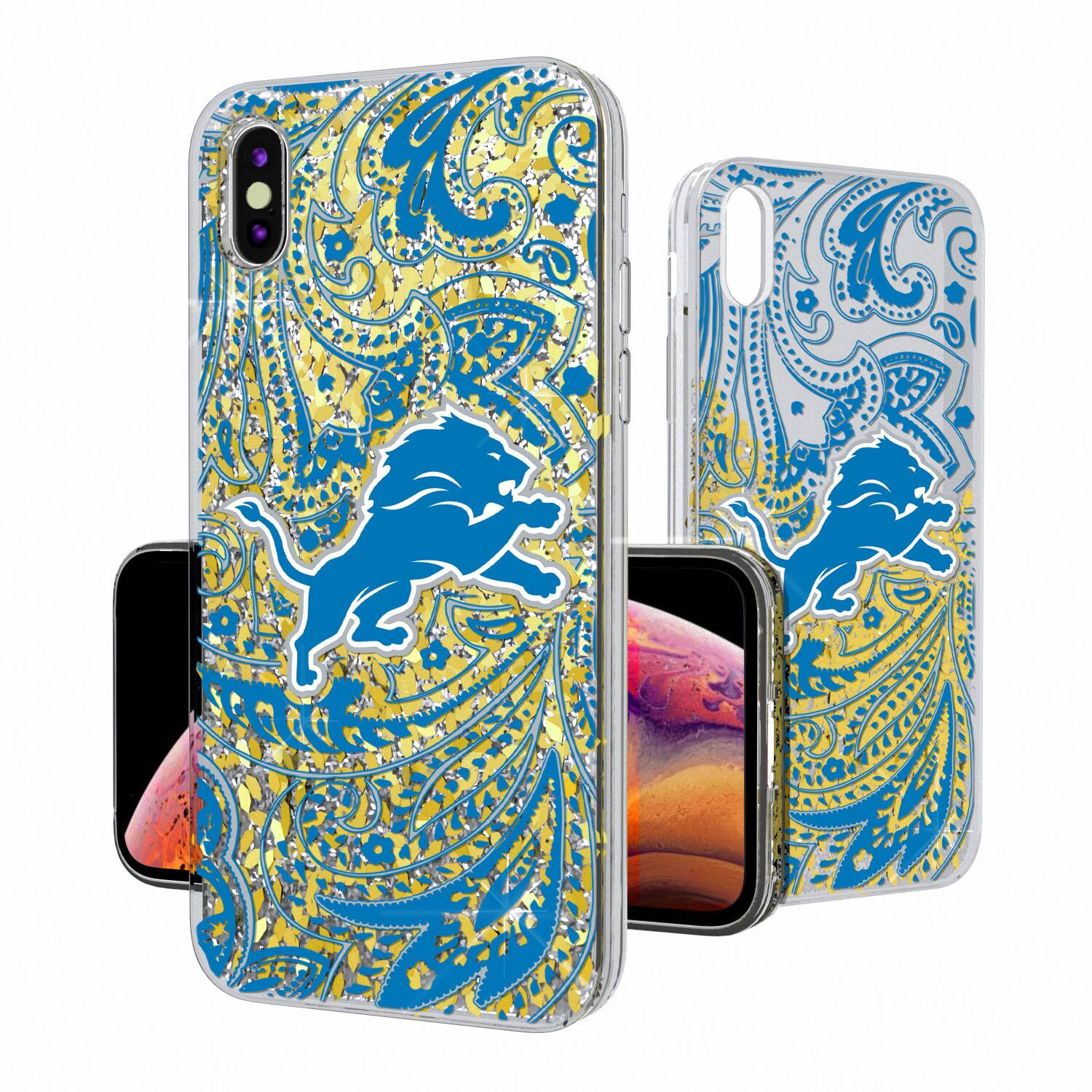 Alt View 1. Keyscaper - Detroit Lions iPhone Paisley Design Glitter Case - 16 Pro - Multicolor.
