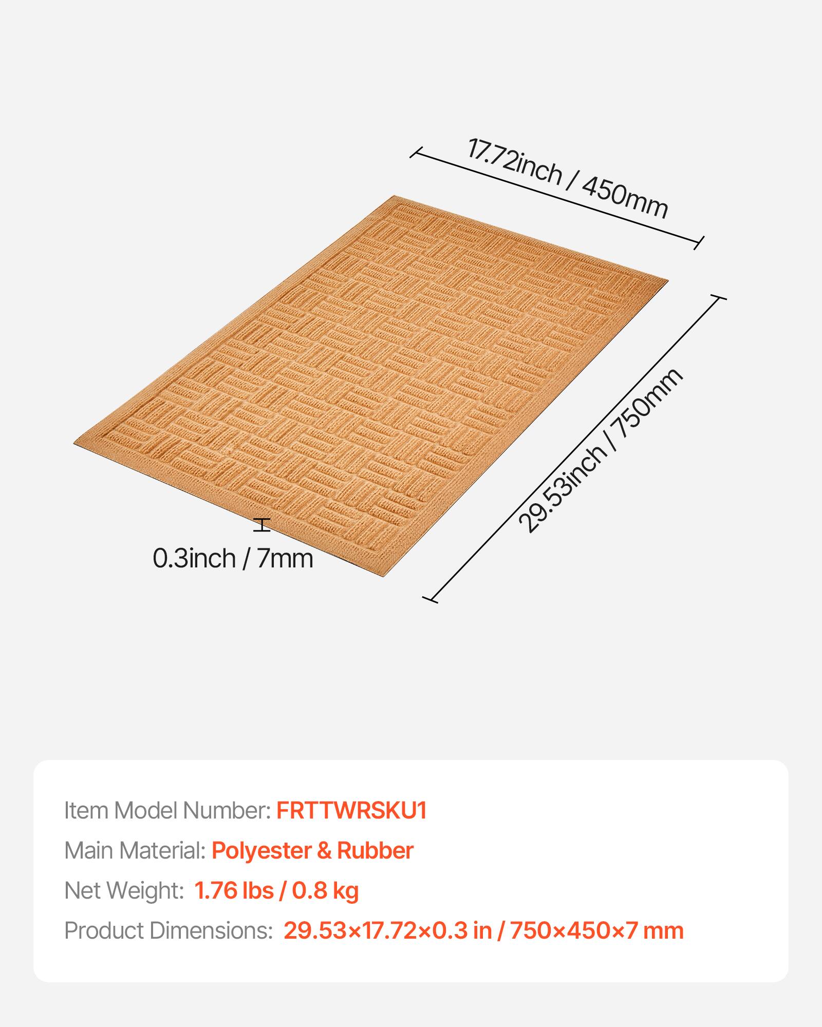 17.72 inch / 450 mm  
0.3 inch / 7 mm  
29.53 inch / 750 mm  

Item Model Number: FRTTWRSKU1  
Main Material: Polyester & Rubber  
Net Weight: 1.76 lbs / 0.8 kg  
Product Dimensions: 29.53 x 17.72 x 0.3 in / 750 x 450 x 7 mm