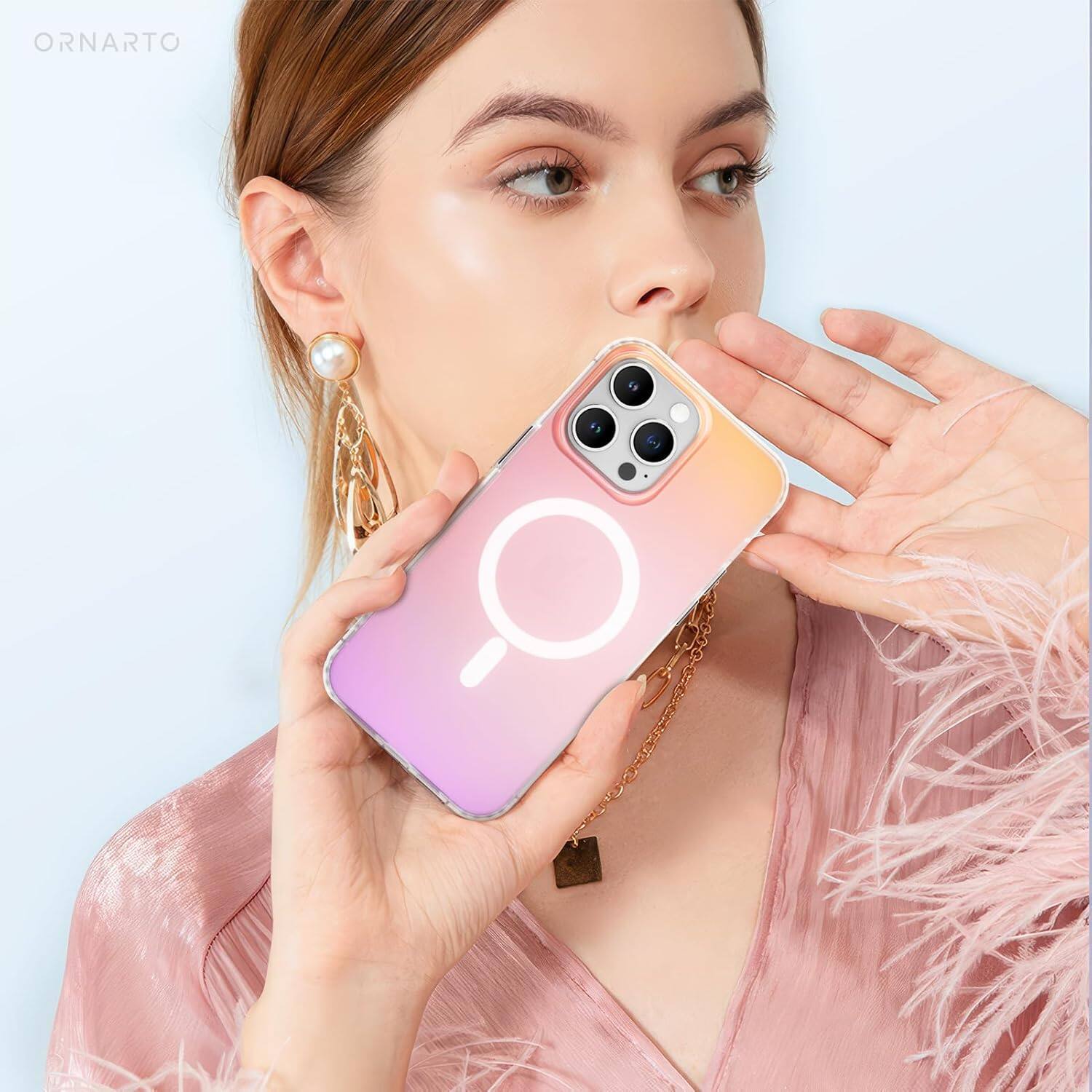 Alt View 6. Ornarto - ORNARTO Magnetic Case for iPhone 14 Pro Max 6.7" Compatible with MagSafe,Shockproof Protective Rainbow Phone Case-Sunset - Sunset.