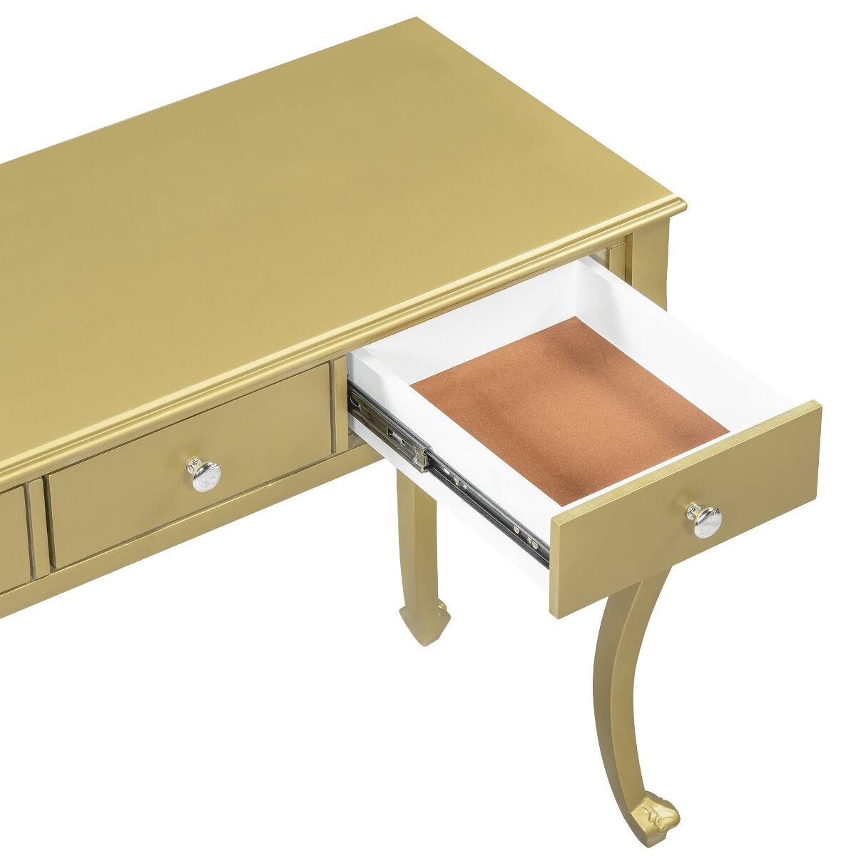 Alt View 8. Loheer - Loheer Gold Makeup Vanity Desk with Oval Mirror and Three Drawers - Gold.