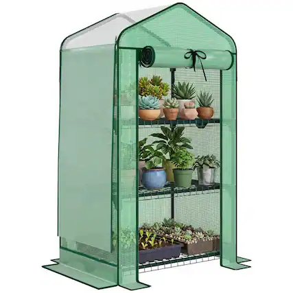 Front. PULUZ - Mini Greenhouse with Screen Roof, Portable Small Greenhouse with Roll-Up Zipper Door, 27.6 inch x 19.7 inch x 50 inch - Green.
