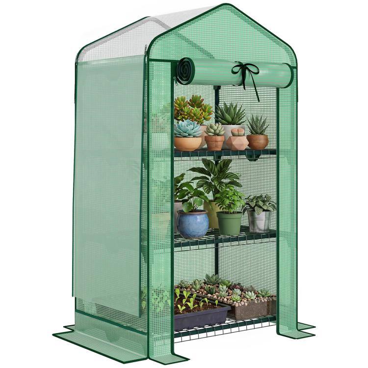 Front. PULUZ - Mini Greenhouse with Screen Roof, Portable Small Greenhouse with Roll-Up Zipper Door, 27.6 inch x 19.7 inch x 50 inch - Green.