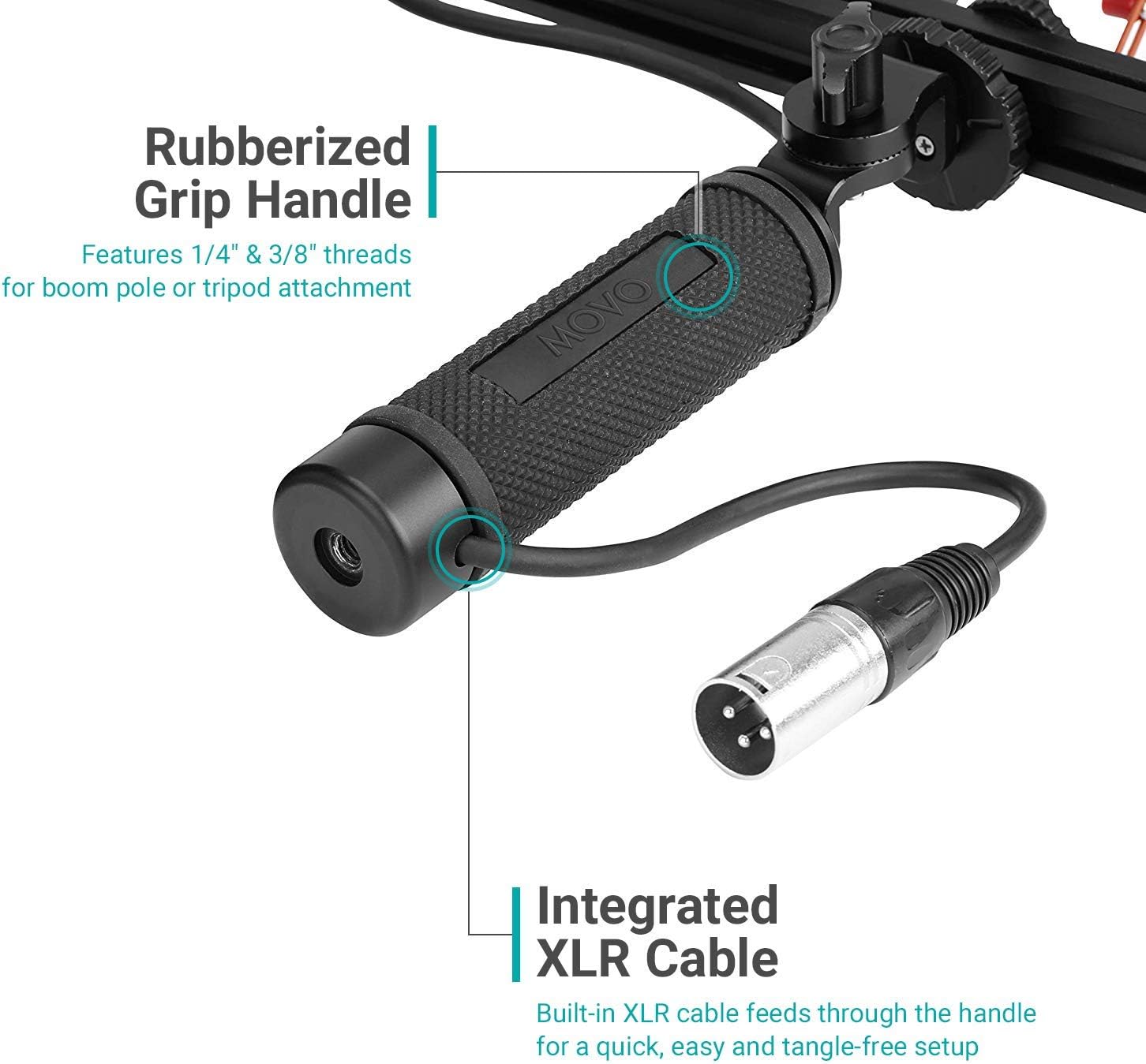 Rubberized Grip Handle  
Features 1/4" & 3/8" threads for boom pole or tripod attachment  

Integrated XLR Cable  
Built-in XLR cable feeds through the handle for a quick, easy and tangle-free setup
