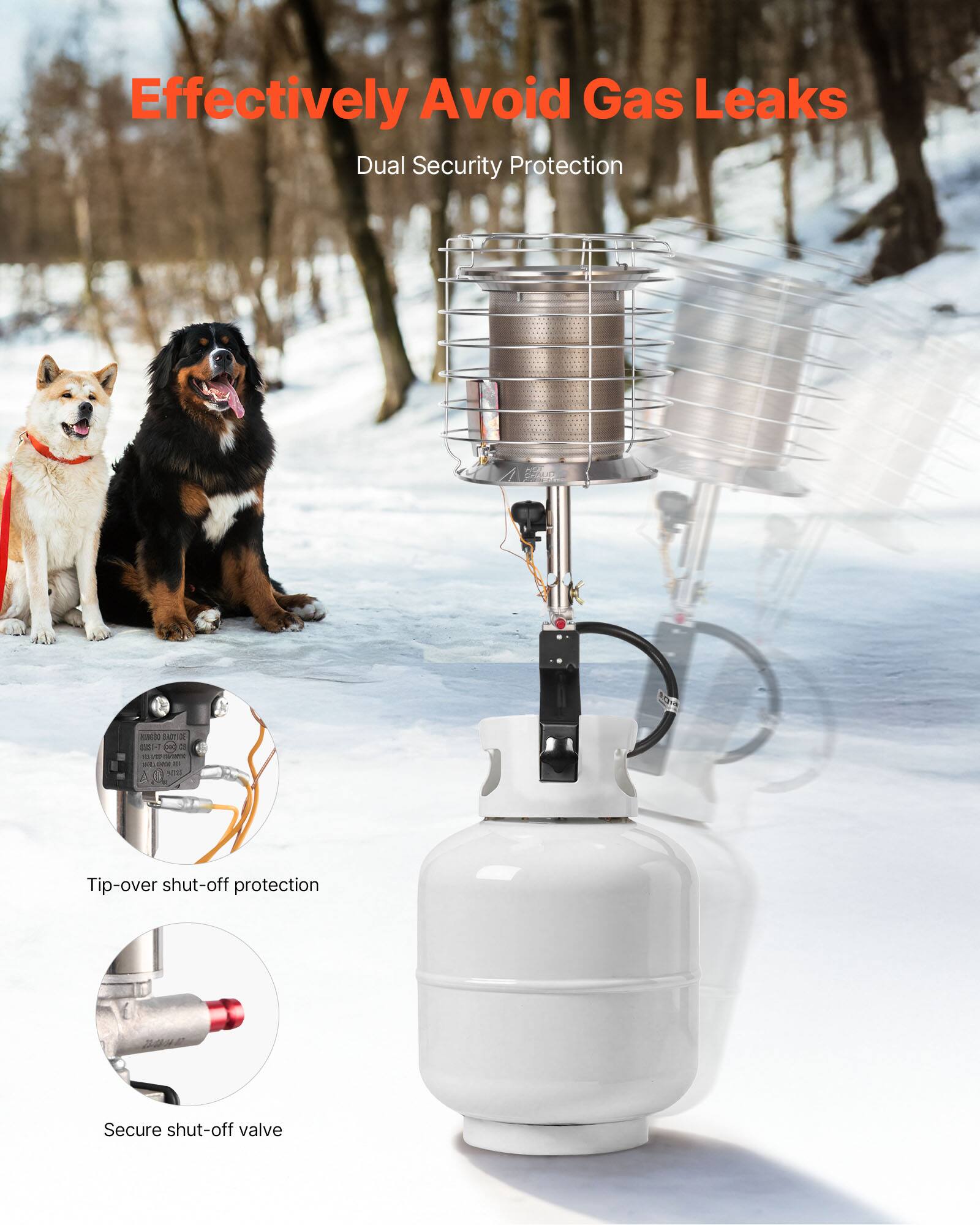 Effectively Avoid Gas Leaks  
Dual Security Protection

- Tip-over shut-off protection
- Secure shut-off valve