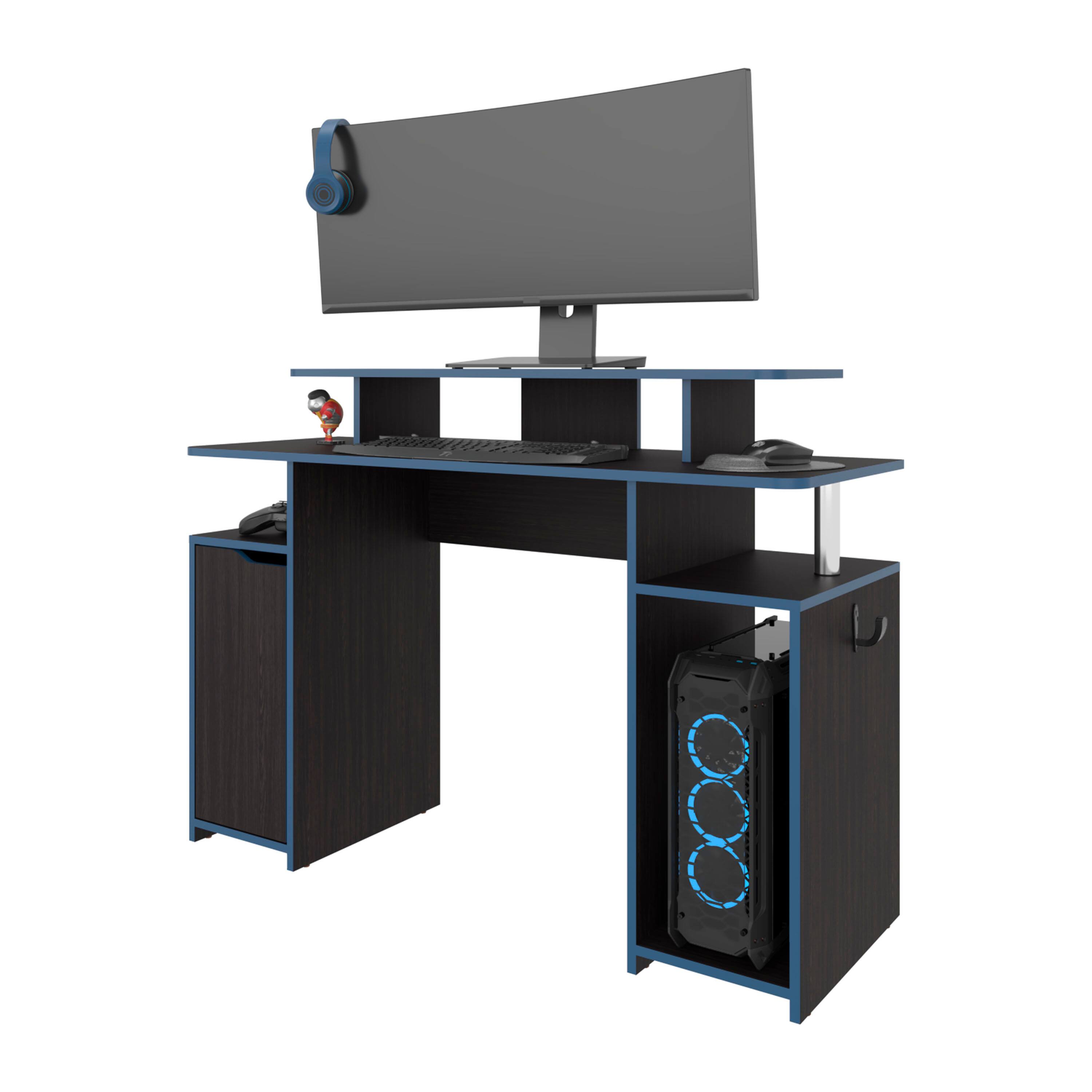 Alt View 4. Tiramisubest - Minimalist Gaming Desk with Elevated Monitor Shelf, Blue Accents - Multicolor.