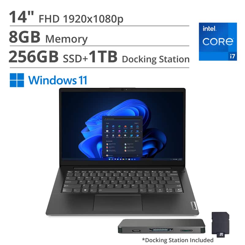 Lenovo - V14 G4 14" FHD Laptop,Intel i7-13620H,8GB,256GB SSD+1TB Dock Set,Intel UHD Graphics,HD Webcam,Win 11 - Black