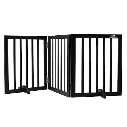 Front. VEVOR - Free Standing Dog Gate, 24" H x 60" W Freestanding Pet Gate, 3 Panels Foldable Dog Gate for Wide and Narrow Passageways.