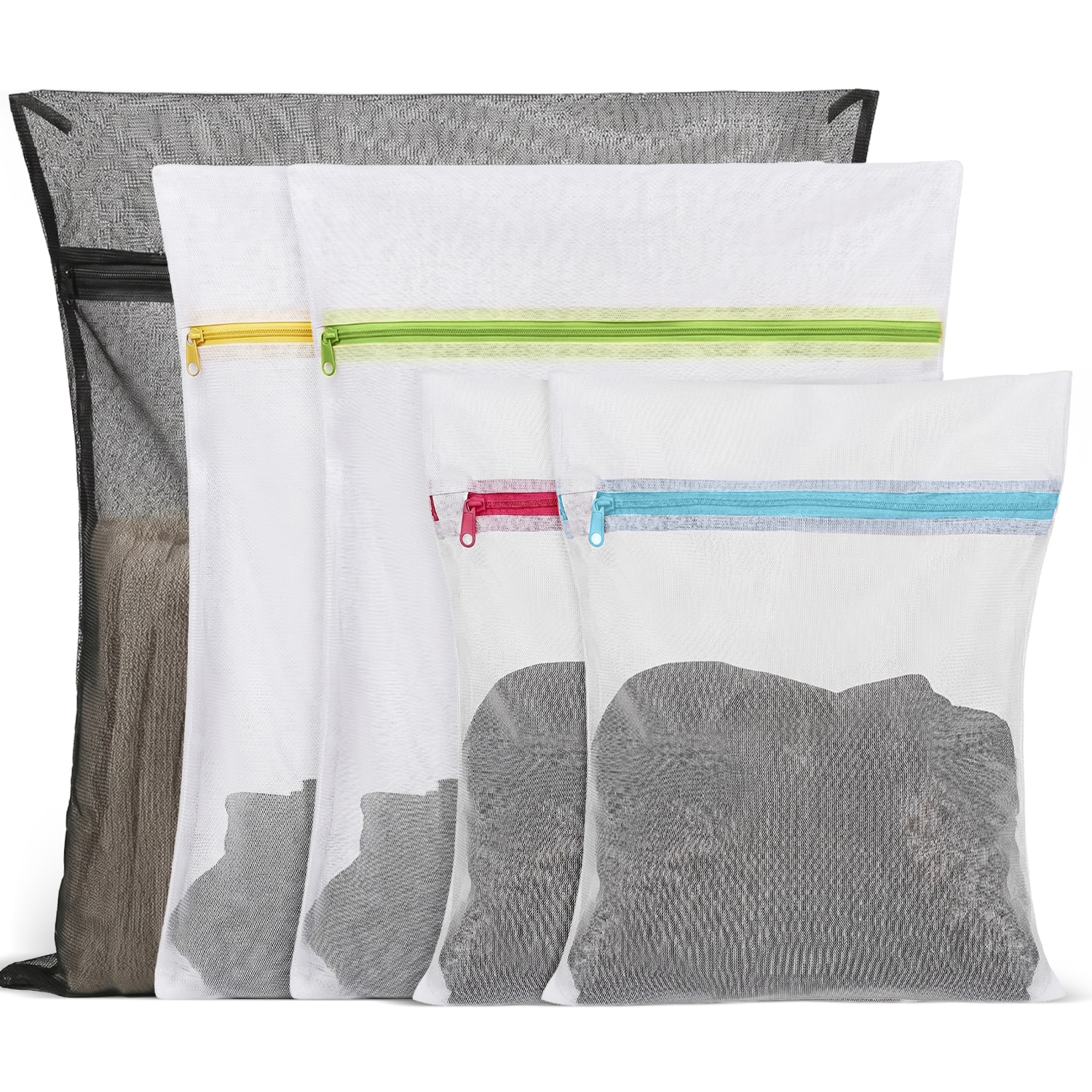 Garnen - 5pc Mesh Laundry Bags for Washing, Travel Laundry Bags Mesh Wash Bags, Mesh Laundry Bags for Delicates, Lingerie Bags - Black|White