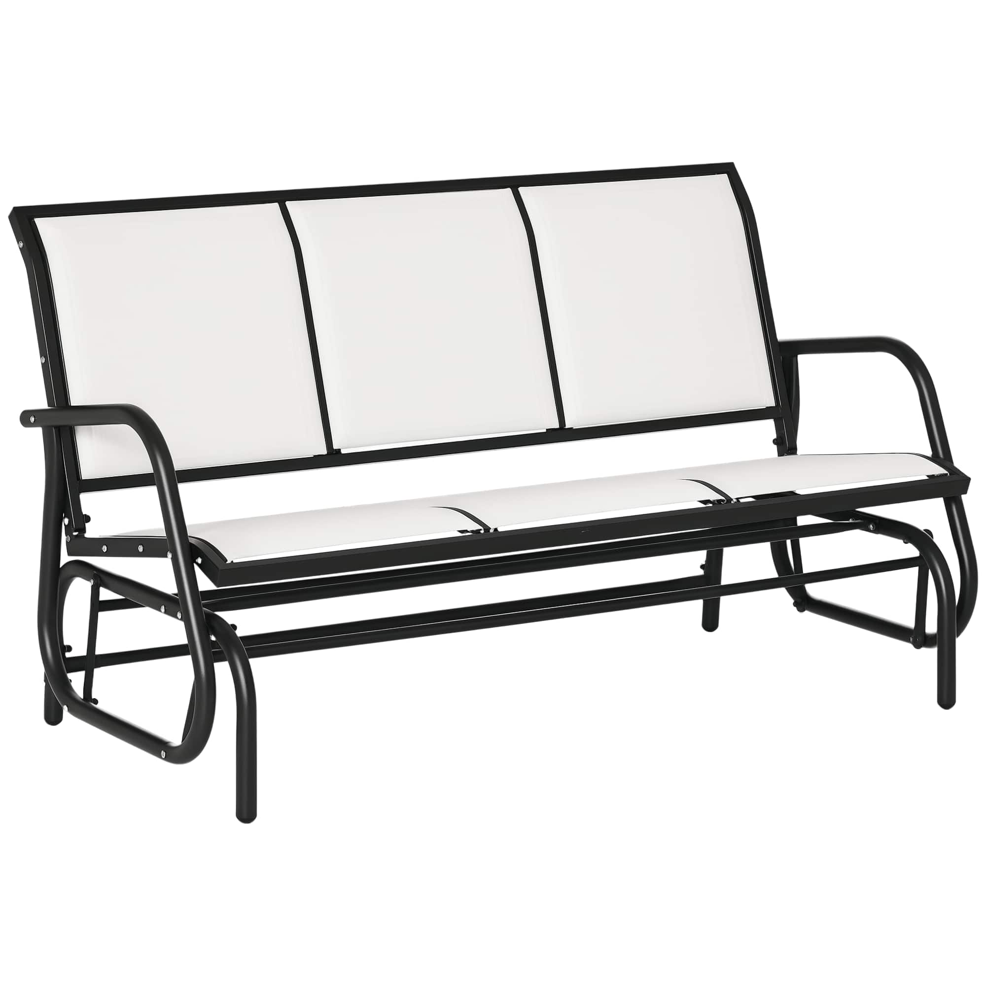 Outsunny - 3-Person Patio Glider Bench, Outdoor Porch Glider Swing with 3 Seats, Breathable Mesh Fabric, Metal Frame - Cream White