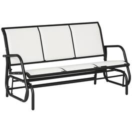 Outsunny - 3-Person Patio Glider Bench, Outdoor Porch Glider Swing with 3 Seats, Breathable Mesh Fabric, Metal Frame - Cream White