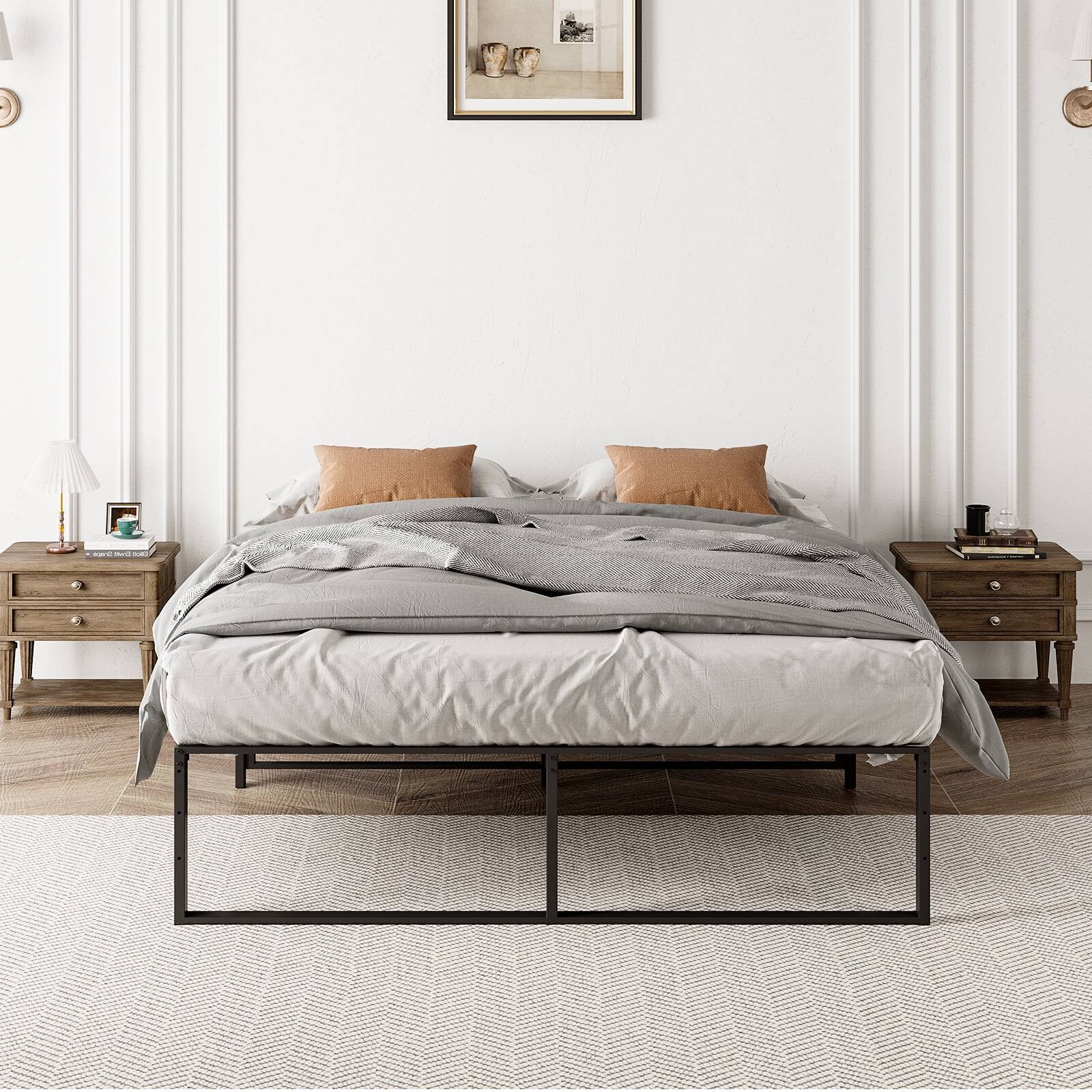 Alt View 1. Jojoka - Easy Assembly Full Size Metal Platform Bed Frame Space Saving, for Living Room, Guest Room - Black.