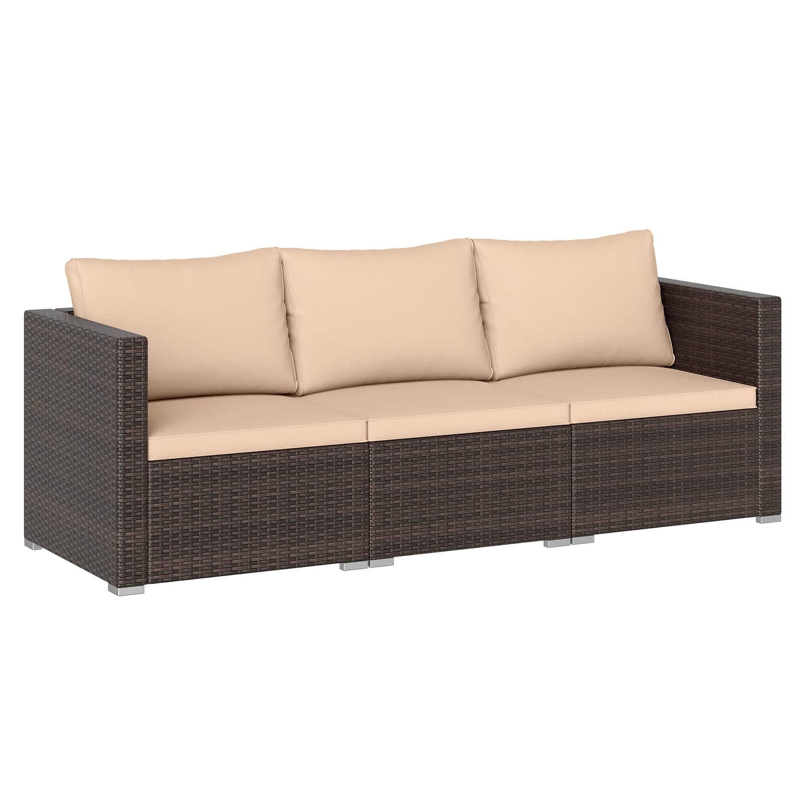 Costway - 3PCS Patio Sectional Sofa Set with Right Arm Sofa & Left Arm Sofa, Soft Cushions - Beige + Mix Brown
