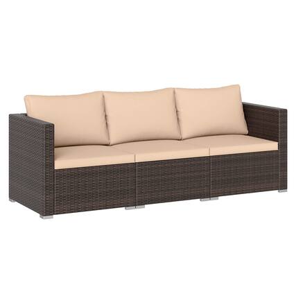 Front. Costway - Costway 3PCS Patio Sectional Sofa Set with Right Arm Sofa & Left Arm Sofa, Soft Cushions - Beige + Mix Brown.