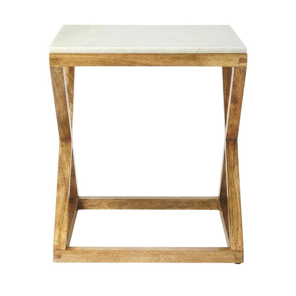 Back. Starlight Canyon Home - Square End Table with Marble Top, Modern Accent Side Table for Living Room - Light Brown.