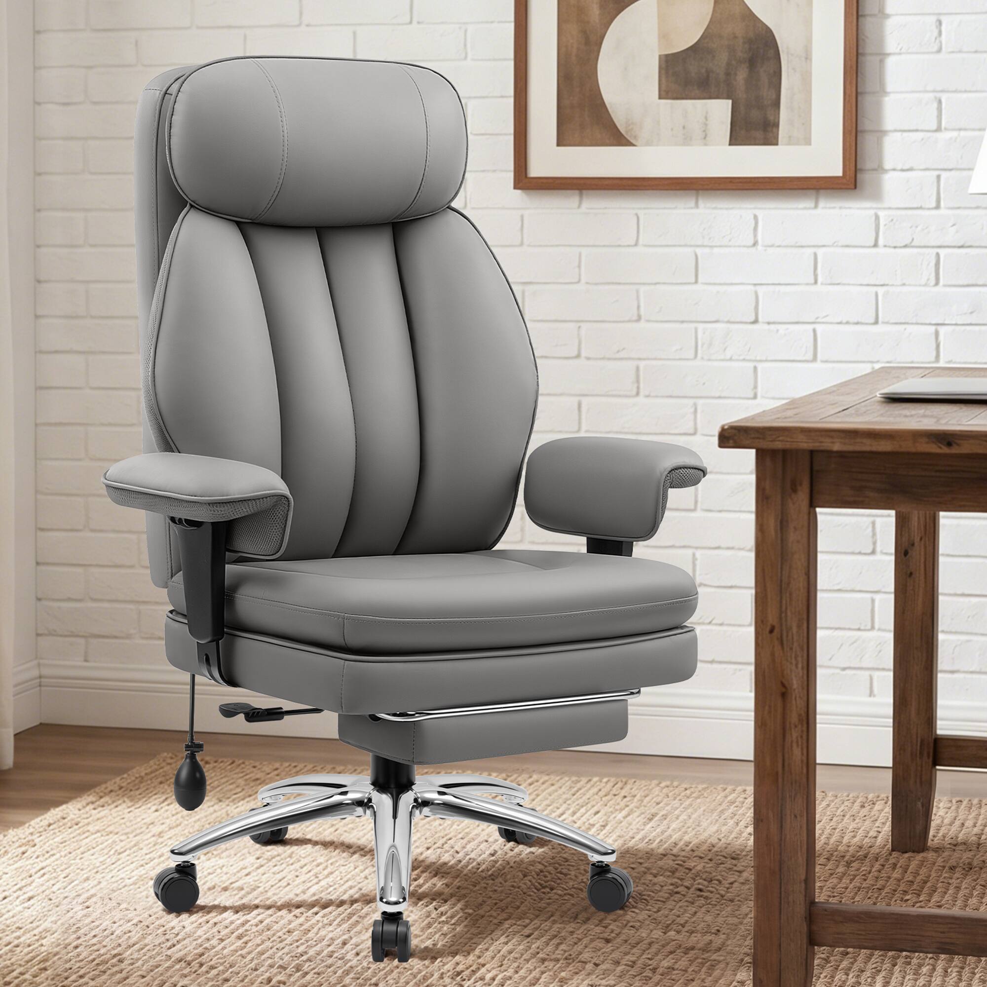 Angle. Brick Attic - Ergonomic High Back Office Chair with Lumbar Support,Footrest & Custom Armrests, Swivel Reclining Desk Chair for Work - Gray.