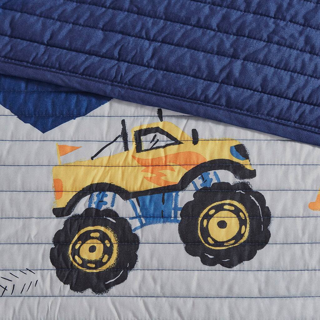 Alt View 5. Gracie Mills - Gracie Mills Cynara Rev Up Dreams Monster Truck Reversible Kids Quilt Set - Blue.