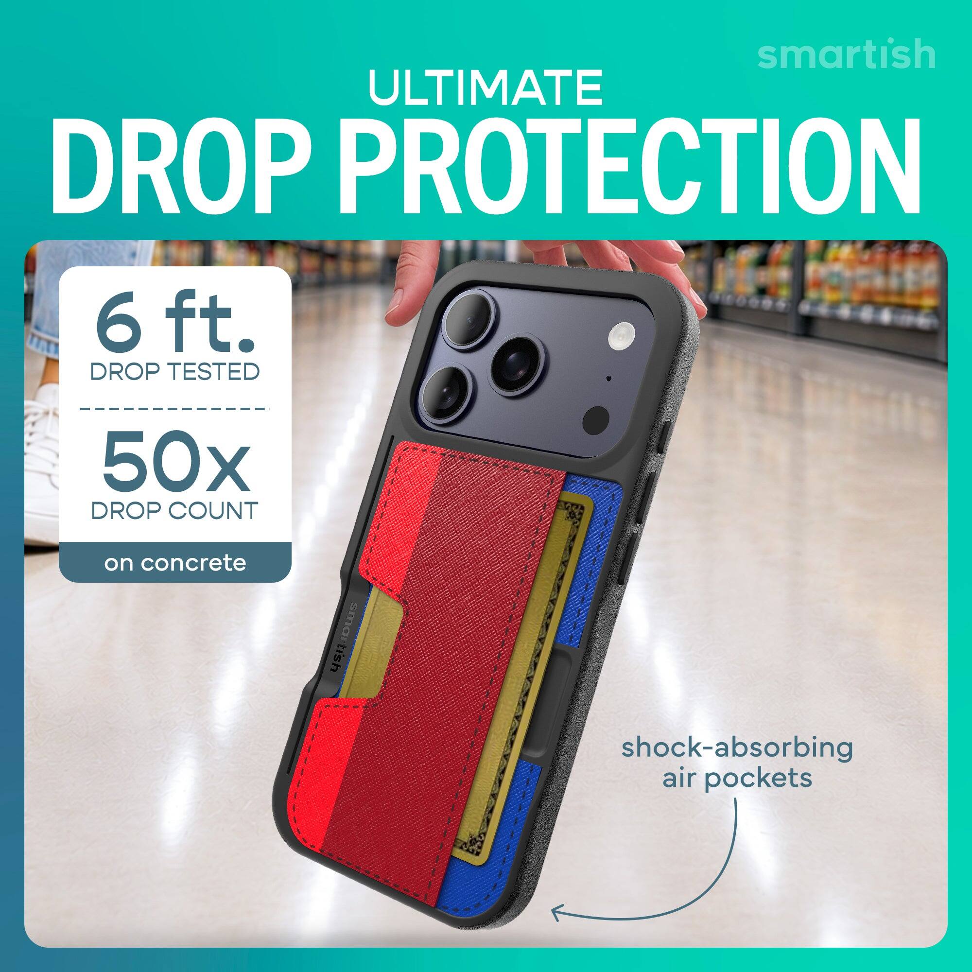 smartish ULTIMATE DROP PROTECTION  
6 ft. DROP TESTED  
50x DROP COUNT  
on concrete  
shock-absorbing air pockets