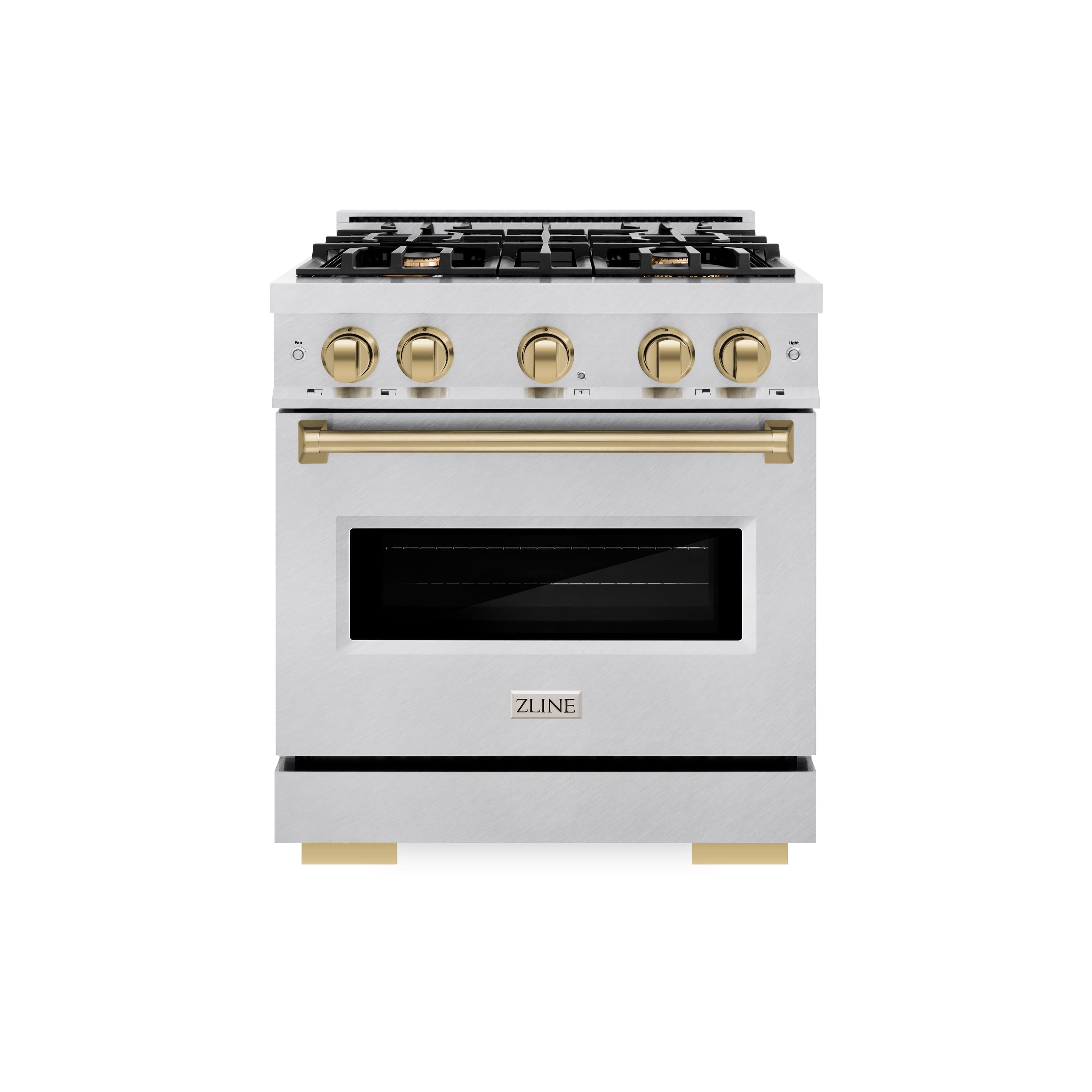 Front. ZLINE - ZLINE Autograph 30 in. Classic Satin Steel Gas Range w/ 4 Burners & Bronze Accents (CGRSZ-30-CB) - Stainless Steel.