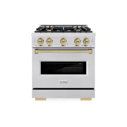 Front. ZLINE - 30 in. Wide 4 Burner ZLINE Autograph Classic Satin Steel Gas Range with Bronze Accents (CGRSZ-30-CB) - Stainless Steel.