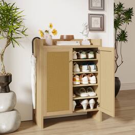 Z-Edge - Shoe Cabinet with Rattan Doors, 6-Tier Shoe Storage Cabinet with Adjustable Shelves, Freestanding Shoe Rack for Hallway - Natural