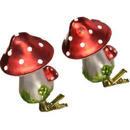 Kurt S Adler - Kurt Adler Toadstool Mushroom Clip-On Glass Christmas Tree Ornaments 2-Piece Set 4 inch - Red