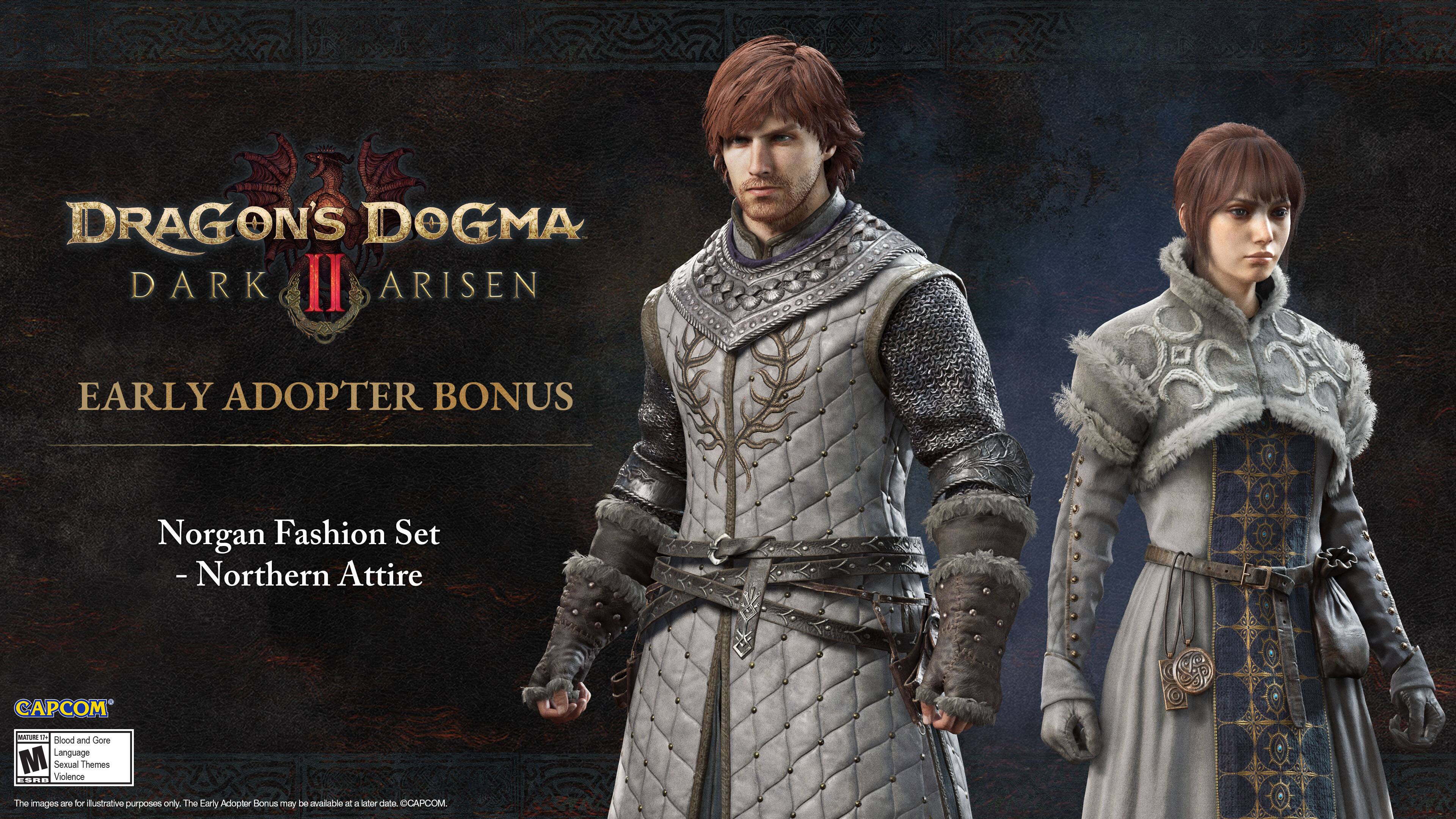 DRAGON'S DOGMA DARK ARISEN EARLY ADOPTER BONUS Norgan Fashion Set - Northern Attire CAPCOM

M Blood and Gore Language M Sexual Themes Violence

The images are for illustrative purposes only. The Early Adopter Bonus may be available in a different language.