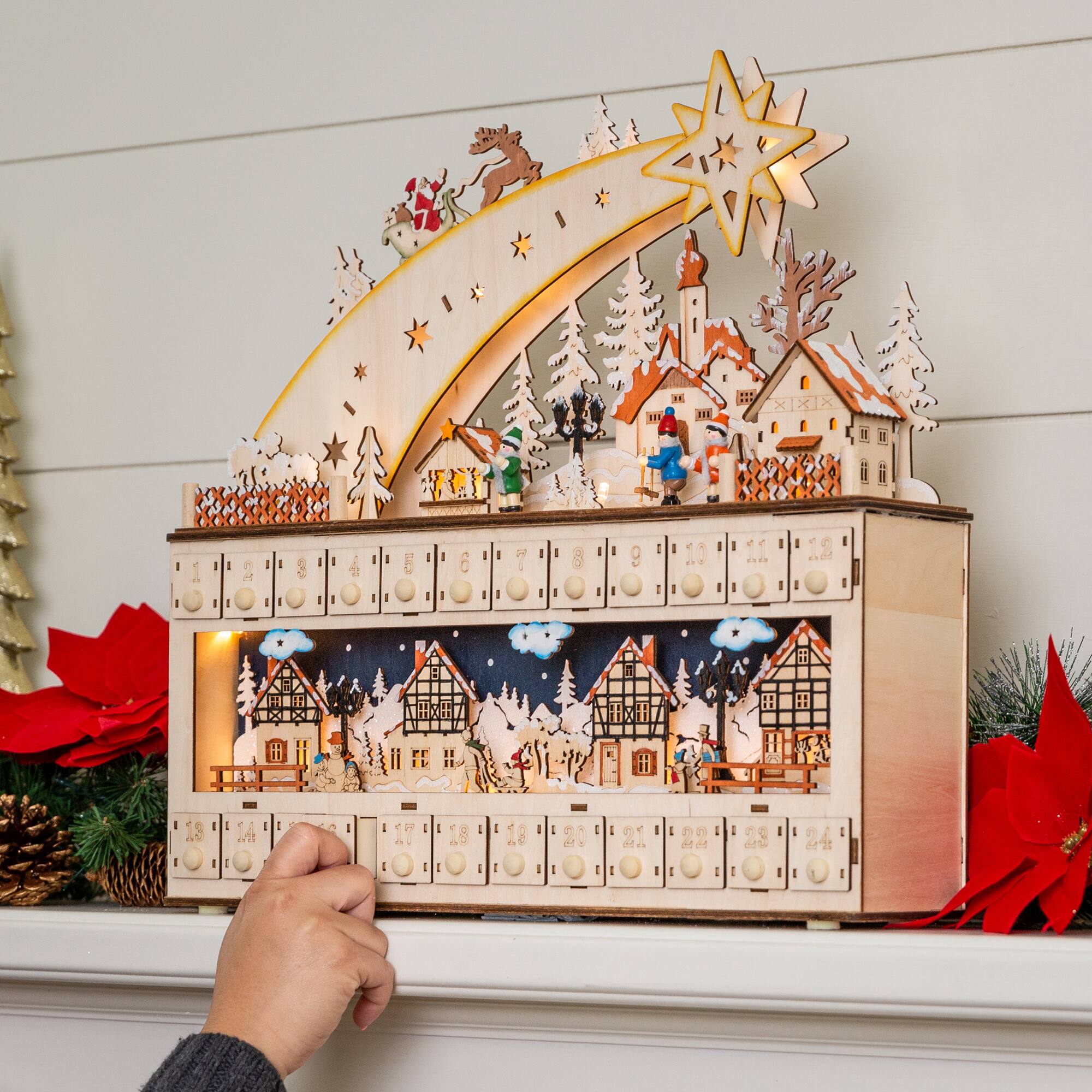 Alt View 2. Best Choice Products - Best Choice Products Wooden Christmas Advent Calendar, Shooting Star w/ Battery-Operated LED Light Background - Beige.